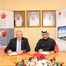 His Excellency, the Minister of Transportation and Telecommunications Engineer Kamal bin Ahmed Mohammed (r) and Kallman Worldwide President and CEO, Tom Kallman, formalized the agreement at a signing ceremony in Manama.