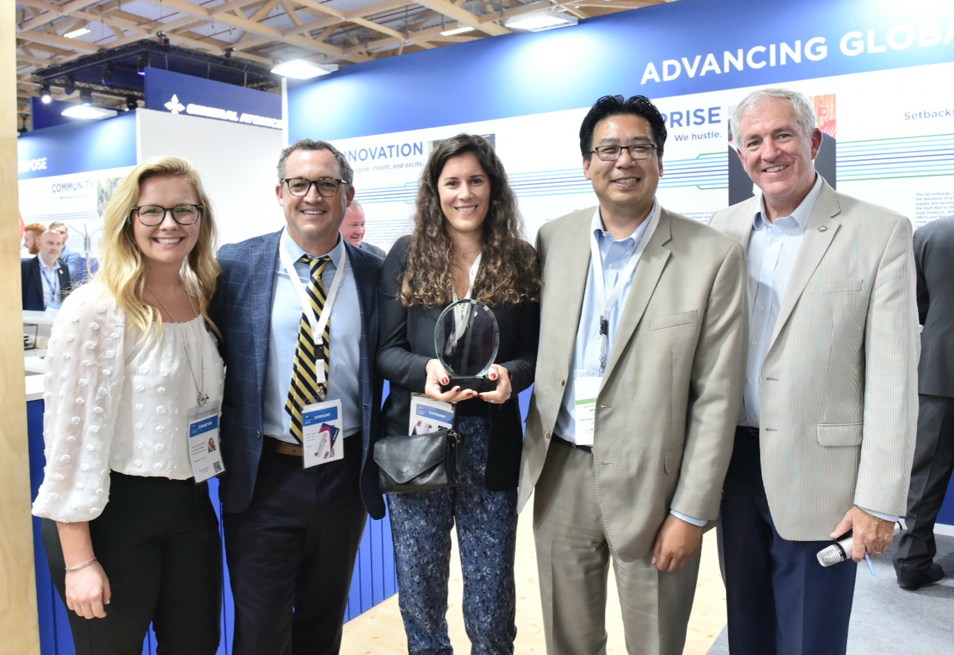 Washington State Department of Commerce accepts the award for 'Best Build over 50sqm' in the USA Partnership Pavilion at the Paris Air Show 2023. 