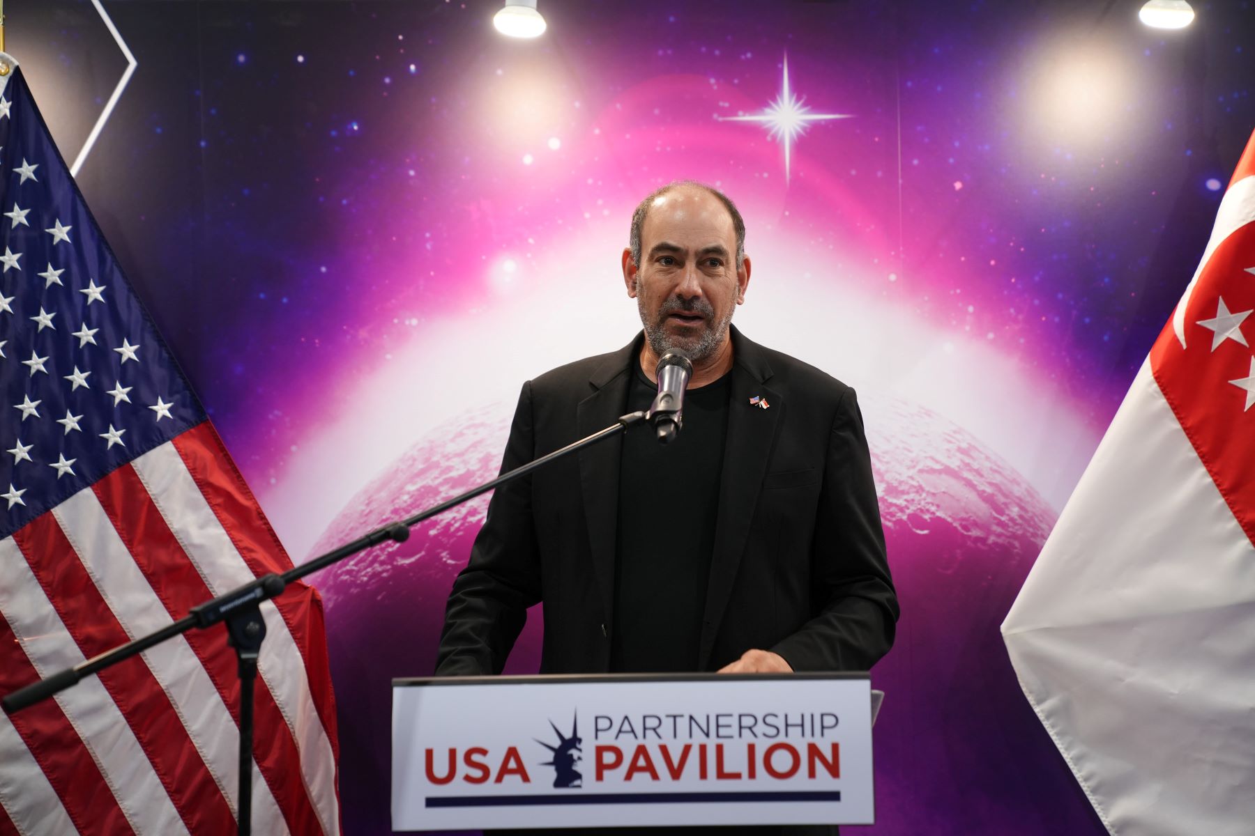 The Honorable Jonathon Kaplan, U.S. Ambassador to Singapore, speaking at the USA Partnership Pavilion Opening Ceremony on Tuesday, 20 February.